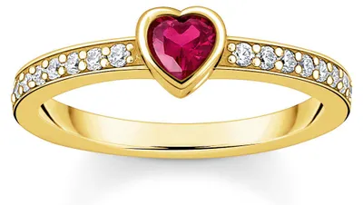 Produktbild von Thomas Sabo TR2448-995-10 Damenring mit rotem Herz vergoldet, 52/16,6