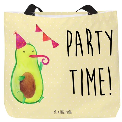 Produktbild von Mr. & Mrs. Panda Beutel Avocado Party Zeit - Gelb Pastell - Geschenk, Genießen, Tote Bag, Happy Birthday, Geburtstag, Tasche, Laptoptasche, Glücklich, Strandtasche