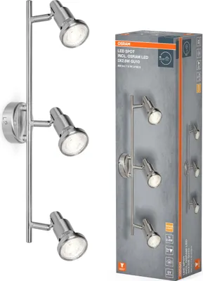 Obrázok produktu pre OSRAM LED spot GU10 3-svetelný, otočný, OSRAM LED, teplá biela (2700 K), stropné a nástenné bodové svietidlo v niklovej farbe, 7,8 W, 690 lm