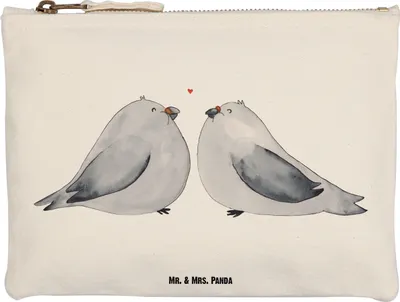 Produktbild von Mr. & Mrs. Panda Federmappe Turteltauben Liebe Größe M - Weiß - Geschenk, Freundin, Mäppchen, Kosmetiktasche, Schlampermäppchen, Pouch, Baumwolltasche, Schulmäppchen