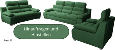 Produktbild von Polstergarnitur DENVER 3+2+1, Schlaffunktion und verstellbare Kopfstützen, Grün