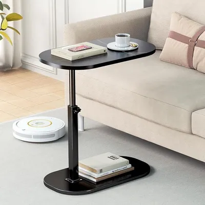 Produktbild von Beistelltisch C Form, Kleiner Beistelltisch Couch Höhenverstellbar, 360° Ddrehbar Holz Sofatisch für Bett und Sofa, C Form Couch Tisch Mobiler Side Table für Wohnzimmer und Schlafzimmer (black-c)