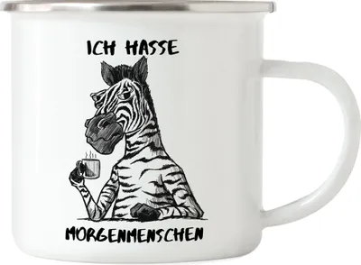 Produktbild von Ich Hasse Morgenmenschen Emaille Tasse Morgenmuffel Erstmal Kaffee Büro Kollegen Zebra Geschenk