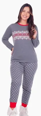 Produktbild von Damen-Pyjama mit Wintermotiv – Grau & Rot – XL