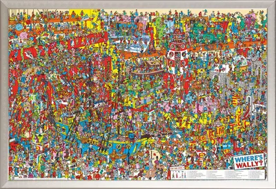 Image de Where's Wally - Poster - Objets cachés + cadre amovible, Shinsuke® Maxi aluminium argenté, vitre acrylique