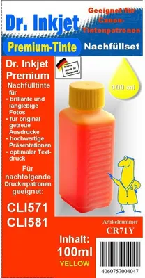 Produktbild von CR71Y - yellow - Dr.Inkjet Premium Nachfülltinte 100ml für Canon Druckerpatronen für CLI571 / CLI581