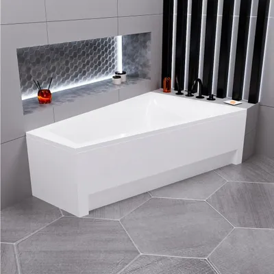 Image de ECOLAM Baignoire trapéze Rita 160x100 cm droite + tablier en acrylique | Vidange automatique Alcaplast + Pieds et silicone | Set complet