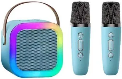 Image de Mini enceinte Bluetooth pour karaoké avec éclairage RGB, portable, bleue