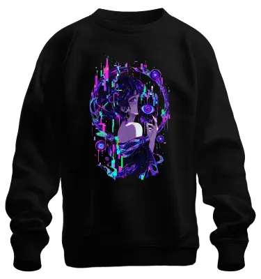 Productafbeelding van Anime-meisjesmasker, oogglitch, cyberpunk, Japan, Y2K, manga, sweatshirt, trui, zwart, XL