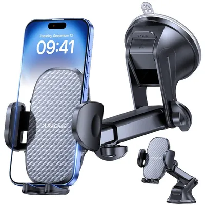 Zdjęcie produktu dla Uchwyt na telefon samochodowy - Obrót 360° - Regulowane ramię 5,3 do 7 cali - Czarny