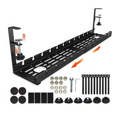 Produktbild von Kabelkanal Schreibtisch, ausziehbar 28,5–55 cm, Metall Kabelwanne & Organizer, ohne Bohren, Kabelmanagement fürs Büro