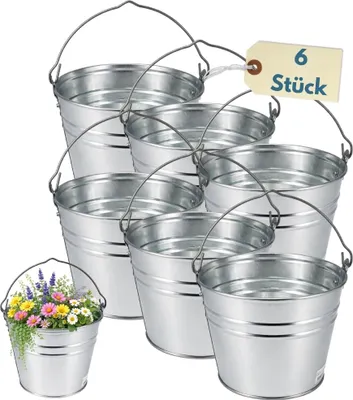 Produktbild von Zinkeimer Ascheeimer Metalleimer verzinkt Blecheimer für Garten Asche Eimer 5 L Blumentopf Metall Eimer Wassereimer Baueimer Futtereimer Garteneimer Dekoeimer 6 St.