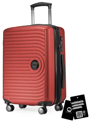 Produktbild von Mitte - Handgepäck-Koffer + digitaler Gepäckanhänger Kofferschild, Kabinentrolley XL-Erweiterung Bordgepäck Hardcase Handkoffer Flugzeug Carry-On 55 L TSA,Rot
