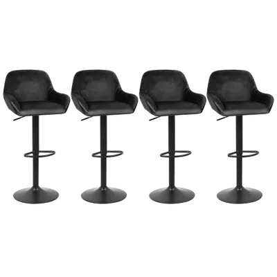 Produktbild von 4er Set Barhocker aus Samt Bistrohocker höhenverstellbar Schwarz