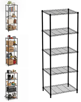 Productafbeelding van Relaxdays metalen rek, 5 niveaus, maximaal 35 kg per niveau, afmetingen: 160 x 56 x 35 cm, geschikt voor huis, kelder en garage, steeksysteem, staal, zwart, AI-gegenereerde afbeelding