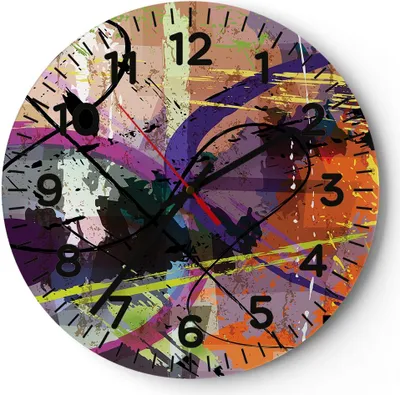 Produktbild von Wanduhr - Rund - Glasuhr - Abstraktion modern - 30x30cm - Schleichendes Uhrwerk - Lautlos - zum Aufhängen bereit - Dekoration Modern - Wanddekoration aus Glas - C4AR30x30-3895