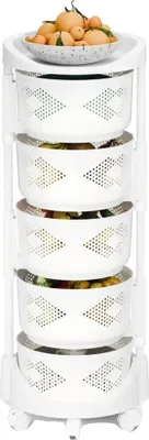 Image de Étagère de cuisine, 5 étages, paniers pivotants, blanc Cinq couches