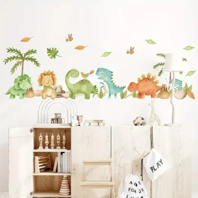 Produktbild von 2er Set BRUP Dinosaurier & Blätter Wandsticker – Bunte, selbstklebende & abnehmbare Wanddeko fürs Wohnzimmer, Schlafzimmer & Flur