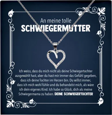 Produktbild von 22Feels Schwiegermama Geschenk von Schwiegertochter Bräutigam Herz Halskette Karte Frauen Schwiegermutter Hochzeit Muttertag (Damen Silber 925/000 Schmuck)