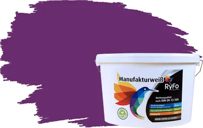 Produktbild von RyFo Colors Bunte Wandfarbe Manufakturweiß Lila 10l - weitere Grau Farbtöne und Größen erhältlich, Deckkraft Klasse 1, Nassabrieb Klasse 1