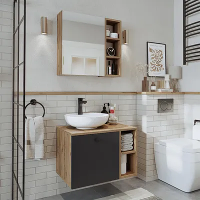 Immagine prodotto di Roomart LOTUS-I-65 Set di mobili da bagno a 3 elementi, larghezza 65 cm, rovere antracite