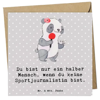 Produktbild von Mr. & Mrs. Panda Grußkarte Sportjournalistin Herz - Grau Pastell - Geschenk, Lustig, Spruch, faltkarte, Reporterin, Studium, doppelkarte, Ausbildung, Klappkarte