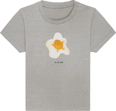 Produktbild von Mr. & Mrs. Panda Organic Baby Shirt Spiegelei Ei 24. - 36. Monat - Heather Grey - Geschenk, Schön, Kleinkind, Tag, Lustige Sprüche, Baumwolle, Glücklich, Liebe, Babyshirt