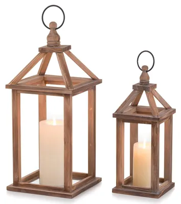 Holz-Laternen 2er-Set, Landhausstil, 31+41 cm, braun