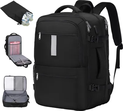 Produktbild von Extra großer Reiserucksack für Damen und Herren, als Handgepäck zugelassener Rucksack, TSA-konformer Rucksack für 17,3-Zoll-Laptops, schwarz