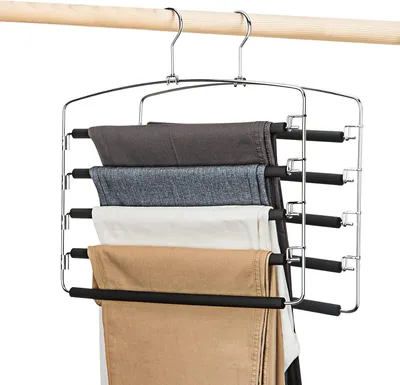 Produktbild von Hosenbügel 2 Stück, Hosenbügel mit Schwingarm, platzsparender Hosenständer, 5-lagige Metall-Hosenbügel rutschfest, Schrank-Organizer