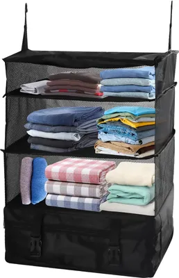Produktbild von Hängeregal Kleiderschrank Organizer Faltbar Koffer Organizer mit 3 Fächer Schrankorganizer Hängeaufbewahrung Hängeorganizer, 55x44x26cm