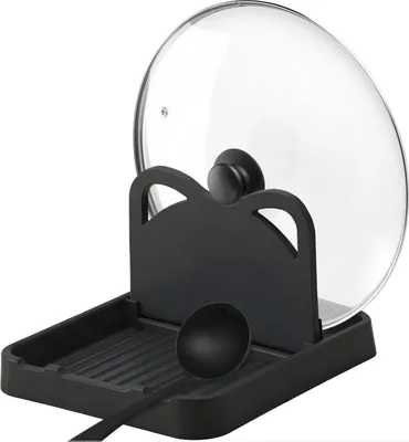 Imagen del producto de Soporte universal para cucharas y tapas, 18x14x10 cm, color gris. Utensilio de cocina