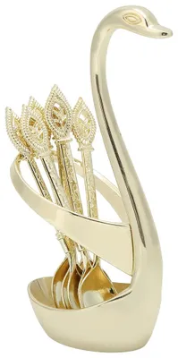 Produktbild von Elegantes Kaffee- und Dessertlöffel-Set mit Schwanenhalter, Gold
