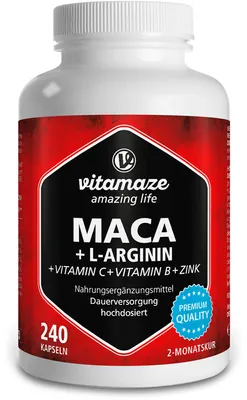 Produktbild von Maca 4:1 hochdosiert+L-Arginin Kapseln 240 St