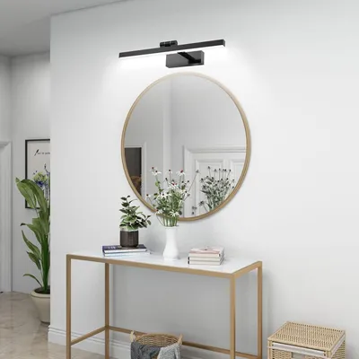 Zdjęcie produktu dla JOIEYOU 10W oświetlenie lustra prostokątna lampa ścienna z głowicą obracaną o 180° zimne białe światło do makijażu lampa ścienna o długości 40 cm IP44 lampa lustrzana do łazienki toaletka kuchnia piwnica (czarny, J01)