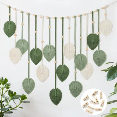 Image de Décoration murale en macramé, motif feuilles, 73 x 13 cm