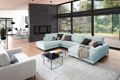 Produktbild von KAWOLA Sofa CARA Wohnlandschaft U-Form Cord hellblau Longchair rechts