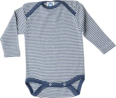Productafbeelding van Cosilana, babyromper met lange mouwen, 70% wol, 30% zijde (marine/naturel, maat 98-104)