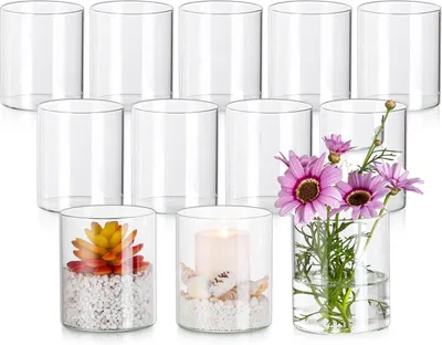 12 Glaszylinder Vasen 10 cm klar rund 8,5x10 cm