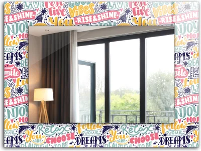 Produktbild von Dekorativer Wandspiegel - Bedruckter Spiegel - Motiv - 80x60 cm - Bunte Motivationsinschriften