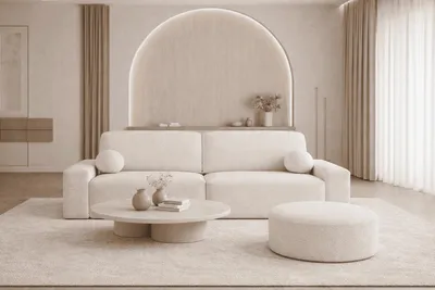 Produktbild von Polstersofa  aus Bouclé, Schlafsofa, Sofa mit Schlaffunktion und Bettkasten, Polstersofa, Sofagarnitur Wohnlandschaft mit Bettfunktion, Couch für Wohnzimmer - Sofa Lisbon - Weiß (Anthology 1)