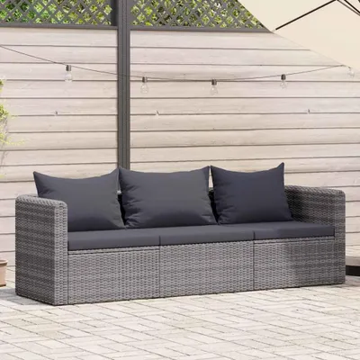 Produktbild von vidaXL Garten-Sofagarnitur, Poly-Rattan, Grau, mit Kissen, Eckelement 72x72x63cm, Mittelstück 68x72x63cm, waschbare Polyester-Kissenbezüge, modulares Design