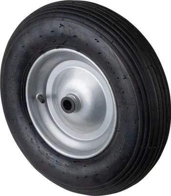 Produktbild von BS Rollen BS Luftrad C90, Rad-Ø 400 mm, Radbreite 100 mm, Tragkr. 200 kg, Rollenlager, Lauffl. Gummi schwarz, Rillenprofil, Nabenlänge 75 mm, Achsloch-Ø 20 mm
