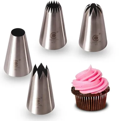 Immagine prodotto di 4 ugelli a spruzzo extra-large in acciaio inossidabile 304, ideali per torte e cupcakes (modelli #8A, #1C, #9FT, #356)