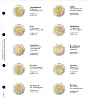 Produktbild von Lindner 1118-12 Vordruckblatt 2 EURO Gedenkmünzen chronologisch: Griechenland 2013 bis Portugal 2014