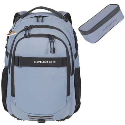 Produktbild von Schulrucksack Jungen Set 2 Teile Schultasche Elephant Hero Signature Laptop Fach Rucksack Mäppchen Box 13205 Solid Grau +r m