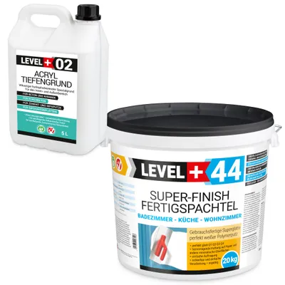 Produktbild von 20kg SUPER-FINISH FERTIGSPACHTE + 5L Tiefengrund Fertigspachtel Q4 SET603