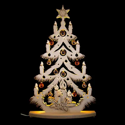 Produktbild von Lichterspitze Tanne mit goldenen/kupfernen Baumkugeln (72x38cm) von RATAGS Holzdesign