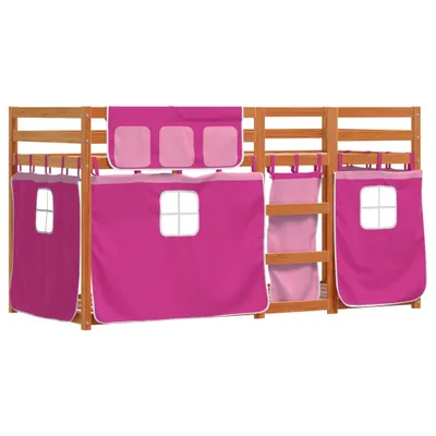 Produktbild von Etagenbett mit Vorhängen Rosa 80x200 cm Massivholz Kiefer