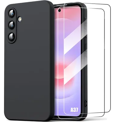 Image de Coque + 2 Verres Trempés pour Samsung Galaxy A37 5G, Silicone Souple Anti-Rayures Antichoc - Noir